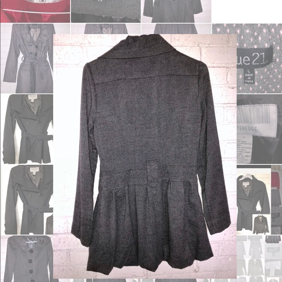 Med Grey Peplum Pea Coat - Picture 2 of 3